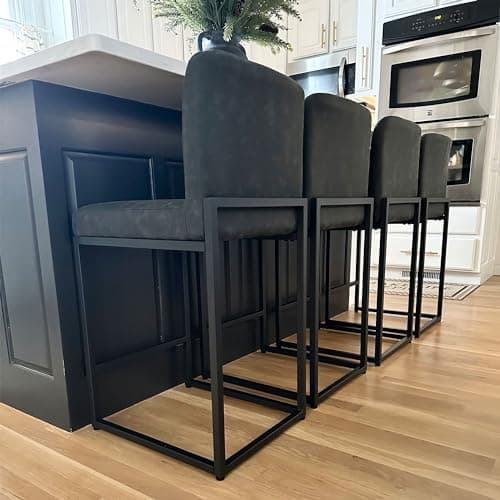 PHI VILLA Black Bar Stools Set of 4, Counter Height 24'' Barstool Pu Leather Bar Stools with Back, Kitchen Bar Chairs