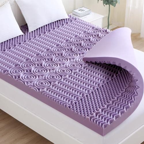 MUXHOMO 2 Inch 7-Zone Queen Mattress Topper, Egg Crate Foam Mattress Topper Queen Size for Back Pain, Lavender Cooling Gel Infused Bed Pad, CertiPUR-US and Oeko-TEX Certification (60"×80")