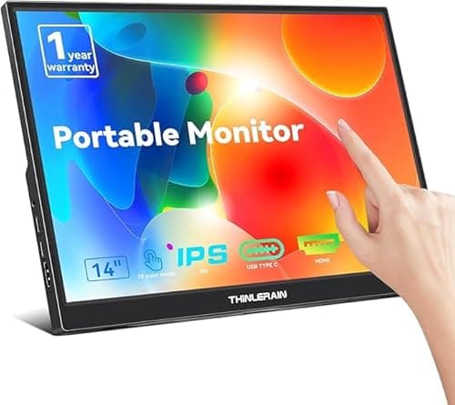 Thinlerain 14 Inch FHD 1920x1200 IPS Portable Monitor Touchscreen with Type-C 3.1 & HDMI, Travel Monitor with Kickstand & Speaker, External Display for Laptop Phone Computer Xbox Switch PS4/5