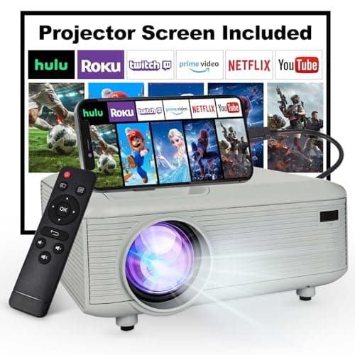 KEJOG Mini Projector with HDMI Cable, Upgraded Bluetooth Projector with Screen, 1080P Full HD Portable Projector, Movie Projector Compatible with TV Stick Smartphone/HDMI/USB, indoor & outdoor use