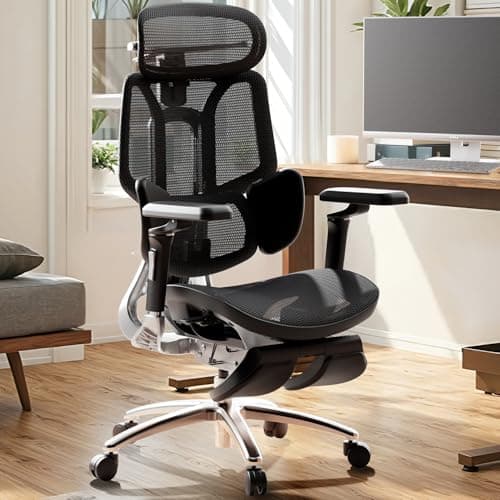 Hbada E3 Ultra Ergonomic Office Chair, Big and Tall Office Chair - with 3-Zone Dynamic Lumbar Support, 360° Mechanical Armrests, 4D Adjustable Headrest, Aluminum Alloy, Premium Mesh, Black