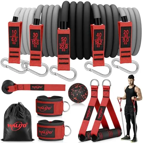 WALITO Resistance Bands Set - Exercise Bands with Handles, Door Anchor, Legs Ankle Straps, for Heavy Resistance Training, Physical Therapy, Muscle Training, Yoga, Home Workouts, Gym (Red 150Lbs)