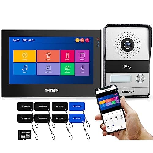 TMEZON Video Intercom System Doorbell with Camera and 7 Inch Monitor, WiFi IP 2-Wire Video Door Phone HD 1080P Kit Local Storage, No Monthly Fees, Remote Unlock, Snapshot, Card Swipe, Tuya w/32G Card