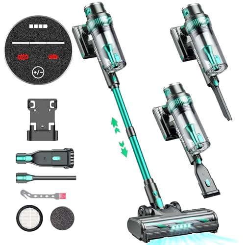 QikCln Cordless Vacuum Cleaner - 30KPa Powerful Stick Vacuum, LED Display, Three Modes, 40 Mins Runtime Rechargeable Handheld Vacuum for Pet Hair Hardwood Carpet - Green