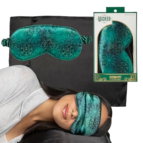 Wicked Elphaba Satin Sleep Set - 1 Pillow Case & 1 Sleep Mask - Gifts for her - self Care - Scunci by Conair