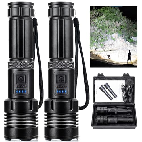 AURASEASON Flashlights 990,000 High Lumens 2 Pack, Super Bright LED Rechargeable Flashlight, 5 Modes, IPX7 Waterproof Flah Light for Camping