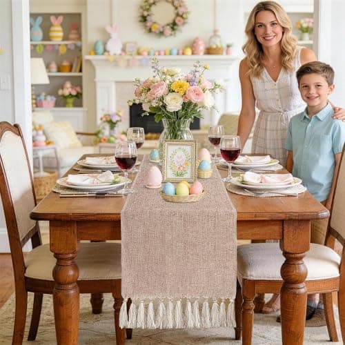 yuboo Boho Table Runner 72 Inches Long , Farmhouse Dresser Runners Cover Top for Bedroom, Spring Dining Table,Wedding Party Dresser Table Decor, Rustic Linen Table Runner (15x72 Inches)