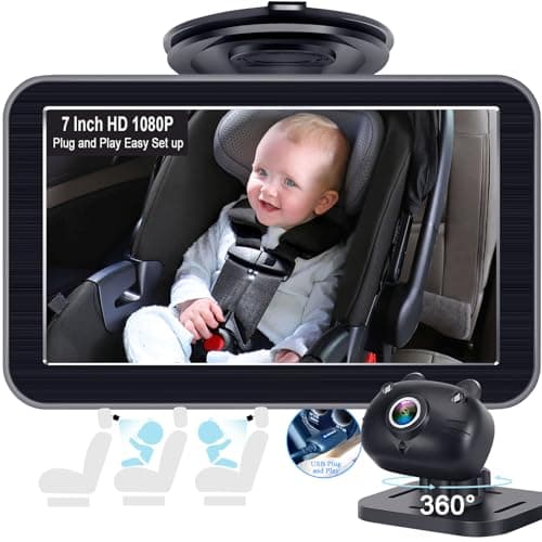 DoHonest Baby Car Camera 7-Inch: USB Plug and Play Easy Setup 360 Degree Rotating Backseat Camera Two Kids HD 1080P Rear Facing Car Seat Cameras Clear Night Vision -V9