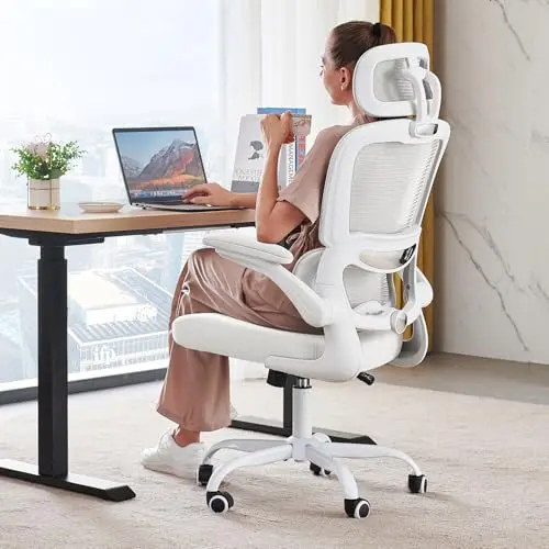 TRALT Office Chair Ergonomic Desk Chair, 330 LBS Home Mesh Office Desk Chairs with Wheels, Comfortable Gaming Chair, High Back Office Chair for Long Hours (White White)