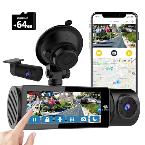 Z-Edge T3P 4K Dash Cam Front and Rear, 5K Front Dash Cam, 2K 1440P+1080P+1080P WiFi Car Camera, GPS, IR Night Vision, Super Capacitor, 64GB Card Included