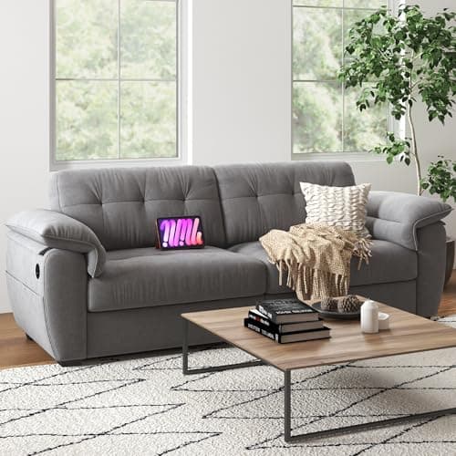 CHYMSUN 87"" Modern Sofa, Comfy Sofa Couch w/Extra Deep Seats, 2/3 Seater Couches w/USB Charging Ports & Side Pockets, Sleeper Sofas for Living Room, Apartment, Office (Grey Chenille), BAESF329DG