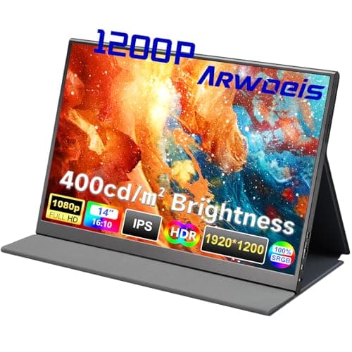 ARWOEIS 14 inch Portable Monitor FHD 1920 * 1200P, IPS USB-C HDMI, External Portable Laptop for Monitor, PC,Mac Phone,Xbox,Swich,PS,w/Premium Smart Cover