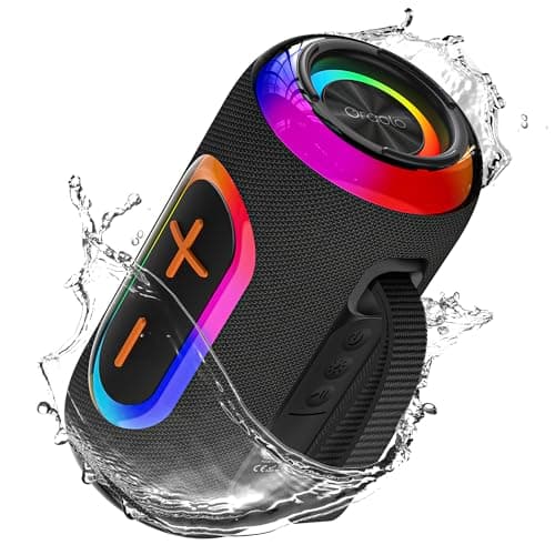 Oraolo Bluetooth Speaker, Portable Speaker with 24W Loud Stereo Sound, RGB Lights, Support AUX/TF Card, Bluetooth 5.4, True Wireless Stereo, 15H Playtime, HD-Free Calling, Perfect for Party Home