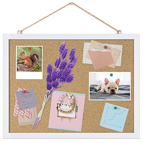 FEBSNOW Cork Board Bulletin Board 15.7 x 12 Inches with Rectangle White Frame Hanging Pin for Office Home Message Board or Vision Board Decoration
