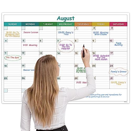 Large Dry Erase Calendar for Wall - Undated Dry Erase Calendar, Erasable Laminated Calendars for Wall with 8 Round Stickers, 40" x 28", Monthly Calendars for Office, Home, Classroom - Colorful