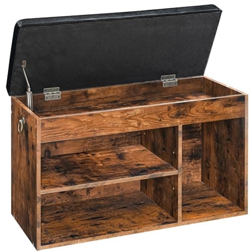 HOOBRO Storage Bench with Cushion, Shoe Bench with Lift Top Storage, Wooden Shoe Cabinet Bench with Hidden Storage, 12.4 x 32.3 x 18.3 Inches, for Entryway, Bedroom, Rustic Brown and Black BF40HX01