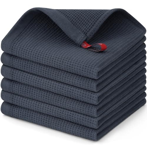 Homaxy 100% Cotton Waffle Weave Dish Cloths - 6 Pack Soft and Absorbent Dish Towels - 12 x 12 Inches Quick Dry Dish Rags - Dark Grey