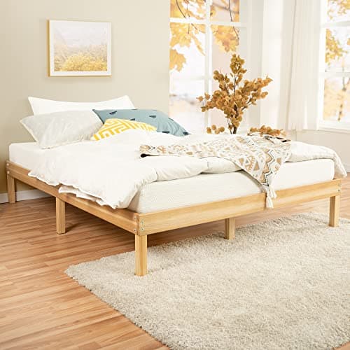 Naomi Home Linda 14 Inch Full Solid Wood Platform Bed Frame No Squeak Bed Frame with Wooden Slats No Box Spring Needed 9 2 Under Storage Natural