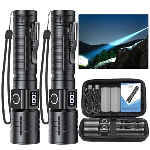 NetCan Rechargeable Flashlights High Lumens, 50000LM Super Bright LED Flashlight, Powerful Tactical Flashlight, 5 Modes Zoomable Waterproof Flash Lights for Home, Camping, Emergencies, 2 PACK, Black