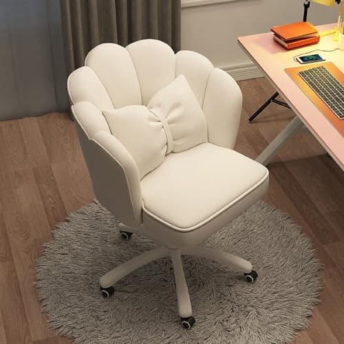 HDHNBA Vanity Chair with Wheels Velvet Petal Desk Chair Upholstered Tufted Home Office Chair for Women Girls, Height Adjustable Makeup Task Chair for Bedroom Living Room