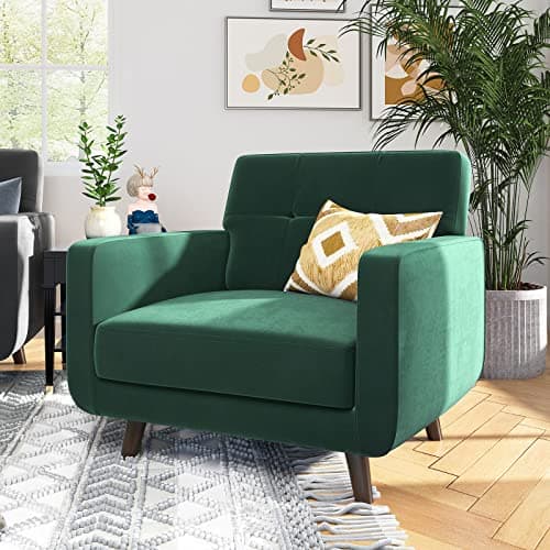 HONBAY Velvet Armchair Accent Chair with Tufted Back Modern Single Club Sofa Arm Chair for Living Room, Emerald Green