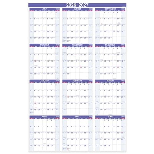 2026-2027 Yearly Wall Calendar - Calendar 2026-2027, July 2026 - June 2027, Large Wall Calendar 26-27, 34.8" x 22.8"(Open), Full Year Calendar Large, One Page Vertical with Round Stickers - Purple