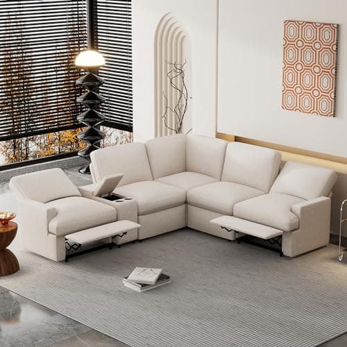 LUMISOL Power Recliner Corner Sofa with Storage Box, 104'' Sectional Couches with USB Ports for Living Room, Cup Holders and Power Socket, Home Theater Reclining Sofa for Office Apartment, Cream