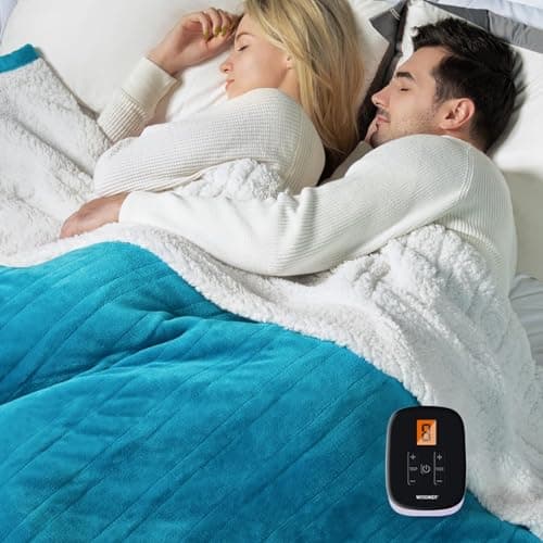 WOOMER Electric Blanket Full Size 77" x 84", Heated Blanket with 0.5-12 Hours Timer & 10 Heating Levels, ETL Certified, Teal Velvet & White Sherpa, Over-Heat Protect, Machine Washable