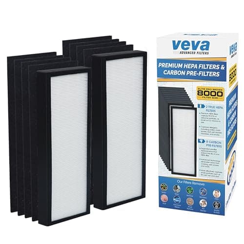 VEVA Genuine 8000 Elite Pro Series Air Purifier 2 HEPA Filters & 8 Carbon Pre-Filters - Removes Allergens, Smoke, Dust, Pet Dander & Odor Air Cleaner Home & Office