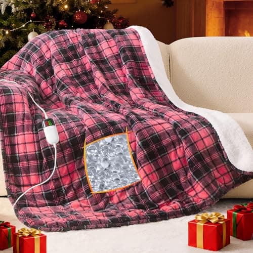 Pink Heated Weighted Blanket for Adults Throw/Twin Size 13Lbs, 50"x60", 2-in-1 Electric Heating Pad Lap Heavy Blanket for 120-140lbs, 10 Heat Level 1-8H Auto-Off, Birthday Gifts for Women Mom Girls