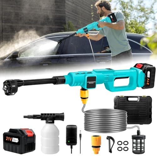 Upgrade 900PSI High Pressure Washer Cordless, Pressure Washer Gun with 6-in-1 Adjustable Nozzle, Portable Hand Held Power Washer for Car, Floor Cleaning & Garden Watering-Blue