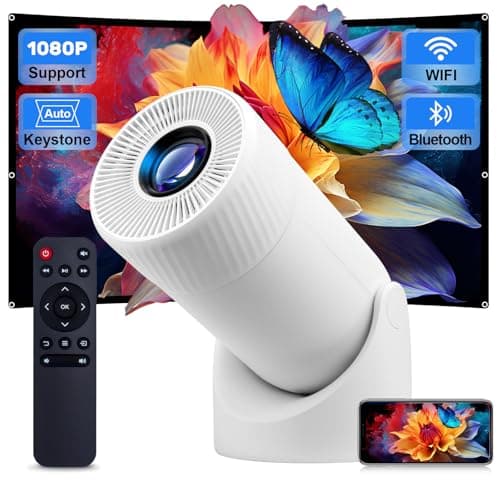 Mini Projector Supports 4k, Wifi, Bluetooth, and 180 Degree Roation Built in Speaker Connects to Phone iPhone/Android/TV Stick, Outdoor Projector