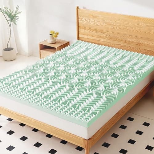 Gelsea 3 Inch Memory Foam Mattress Topper,5-Zone Green Tea Mattress Pad for Back Pain,Ventilated Soft Bed Topper,Odor Absorption (3 Inch - Green Tea, Full)