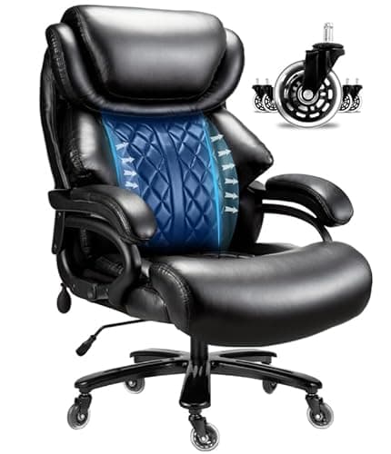 FANTAWESO Big and Tall Office Chair 800lbs- High Back Executive Computer Chair for Heavy People with Adjustable Lumbar Support and Quiet Wheels- Large Desk Chair for Home Office (Black)