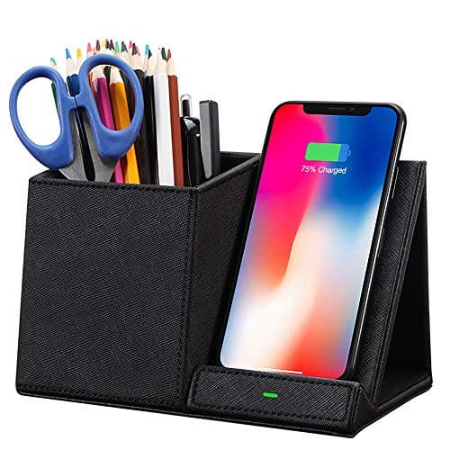 COSOOS Fast Wireless Charger with Desk Organizer, Desk Phone Charger Compatible with 15/15 Pro/15 Pro Max/14/13/12/11/XS/8 Plus, Galaxy S21/S20+/S10/Note 10/Note 9/(No AC Adapter)