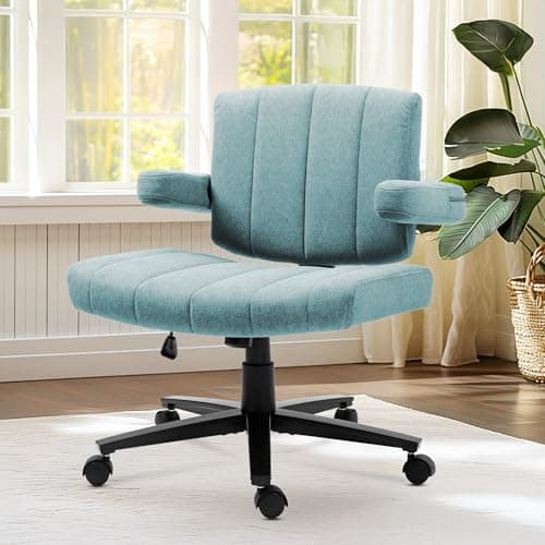 Vigosit Criss Cross Chair with Wheels, High Back Adjustable Wide Armrest Office Chair, Anti-Grip Fabric Comfort Cushion Modern Style Swivel Computer Task Chairs for Home Vanity Desk Office (Blue)