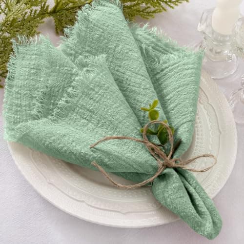 Socomi Set of 6 Linen Napkins Sage Green Easter Spring Cloth Napkins Washable Cotton Dinner Napkins Fringe 17"x17" for Wedding Party Bridal Baby Shower Birthday Table Decorations
