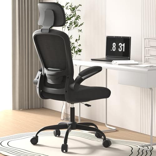 Ergonomic Mesh Office Chair for Long Hours & Back Pain Relief – Adjustable Lumbar Support & Headrest, High-Density Foam Cushion, Flip-Up Armrests, Perfect for Work & Study (Modern, Coal)