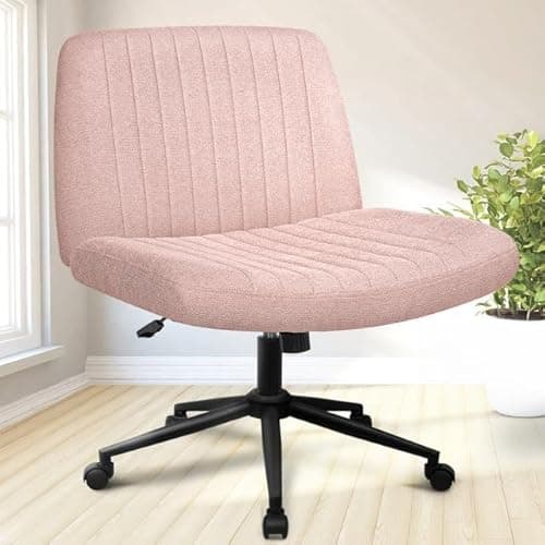 NEO CHAIR Criss Cross Chair with Wheels & Pads Home Office Cross Legged Chairs Ergonomic Computer Desk Task Wide Seat for Bedroom Vanity Comfy Swivel (Pink)