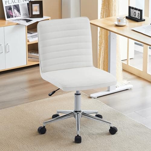 Furnimart Faux Leather Mid-Back Armless Office Desk Adjustable Task Chair Home Office Chair Small Swivel Chair Dorm Chair with Smooth Casters (PU White)