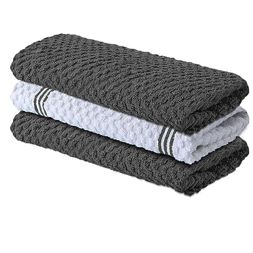 Infinitee Xclusives Premium Kitchen Towels – Pack of 3, 100% Cotton |15 x 25| Inches Absorbent Dish Towels - Terry Kitchen Dishcloth Towels - Grey Dish Cloth for Household Cleaning