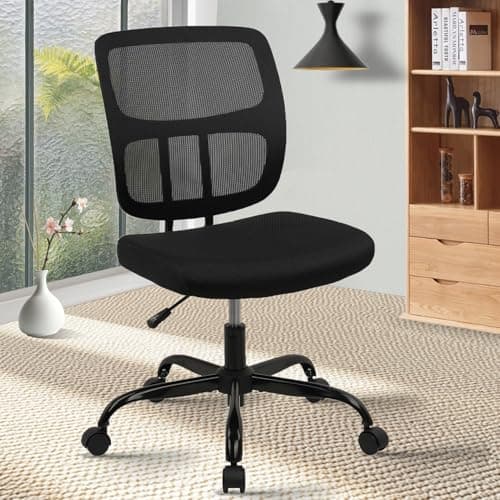 CLATINA Home Office Chair No Arms with Wheels, Adjustable Height Small Desk Chair, Ergonomic Mesh Rolling Work Swivel Chairs, 360 Swivel Computer Chair for Office, Reading Meeting Room 1PK(Black)