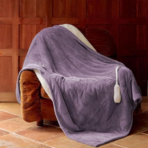 SOGANASA Heated Blanket Throw 50"x60" - Machine Washable Electric Throw Blanket Office Heated Throw Blanket with ETL & FCC Certification 5 Heating Levels 3 Hour Auto-Off Overheat Protection(Purple)