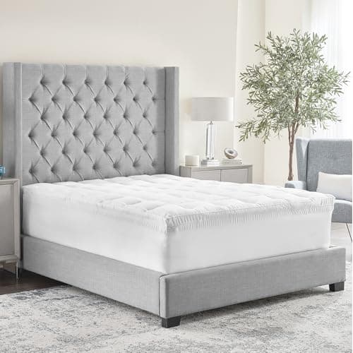 Bodipedic 4-Inch Hybrid Memory Foam and Fiber Mattress Topper, Dual Comfort Mattress Topper with Ventilated Memory Foam and Fiber Filled Polyester Cover, CertiPUR-US Certified Foam, White