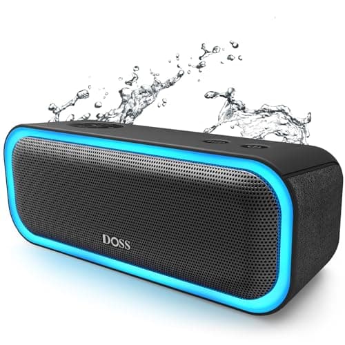 DOSS SoundBox Pro Bluetooth Speaker, 20W Stereo Sound, Active Extra Bass, 20H Playtime, Multi-Colors Lights, TWS Pairing, IPX6 Waterproof for Garden, Hiking, Camping, Outdoor, Party-Black