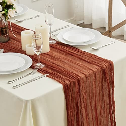 Fall Cheesecloth Table Runner - 13.3Ft Boho Gauze Cheese Cloth Table Runner 35x160 Inch Long Romantic Sheer TableRunner for Seasonal Autumn Bridal Baby Shower Party Table Decoration