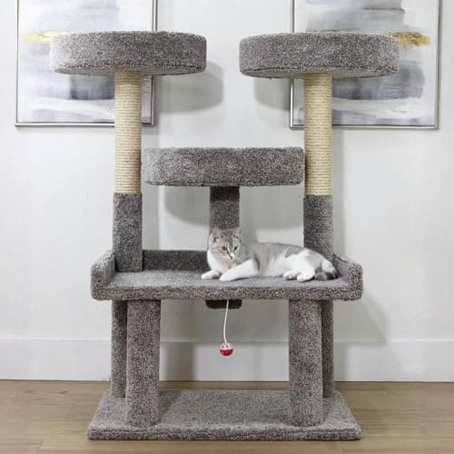 Prestige Cat Trees 46″ XXL Heavy Duty Cat Tree – Extra-Large, Sturdy Indoor Cat Tower with Multiple Perches, Sisal Scratch Posts & Solid Wood Base (Gray)