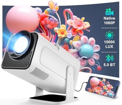 Mini Projector, Magcubic Native 1080P Wired Bluetooth Projector, Auto Keystone Portable Video Projector, Home Movie Projector, 180 Degree Flip, Synchronize Smartphone by USB for Entertainment (White)