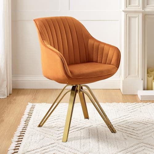 Art Leon Mid Century Modern Swivel Accent Chair, Desk Chair No Wheels, Fabric Upholstered Armchair with Gold Legs, Chair for Bedroom, Cinnamon