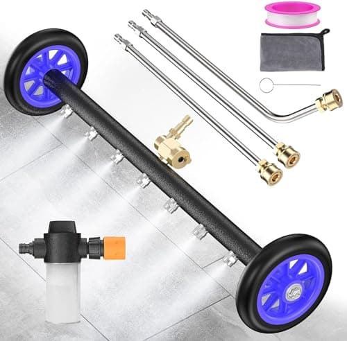 Aihand 24'' Undercarriage Pressure Washer Attachment - 2-in-1 Power Washer Under Car Cleaner with 100ml Foam Cannon, 7 Nozzles, 4000 PSI Water Broom with 3PCS Extension Wand Undercarriage Sprayer,Blue